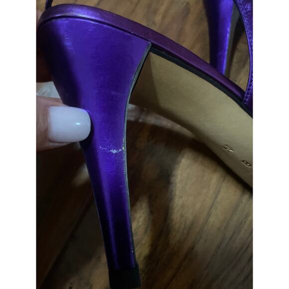 Vintage 90's YSL YVES ST. LAURENT Purple LEATHER Slingback Heels Shoes Pumps 8 - Picture 8 of 9